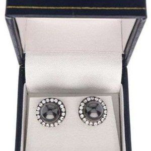 Grey Pearl Stud earrings with swarovski encircling the pearls.